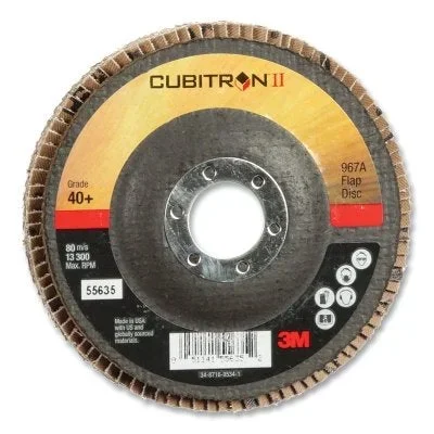 3M 7100085781 Cubitron II 967A Flap Disc, 4-1/2 in dia, 40+ Grit, 7/8 in Arbor, 13300 RPM