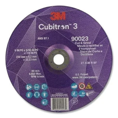 3M 7100313199 Cubitron 3 Cut and Grind Wheel, 9 in dia x 5/32 in Thick x 7/8 in Arbor, 36+ Grit, T27