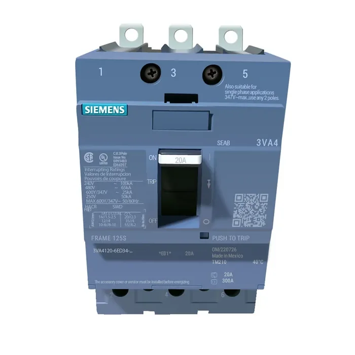3VA4120-6ED34-0AA0 – Siemens – Molded Case Circuit Breaker – 20 Amp -3 Pole – 600 Volt Today Only