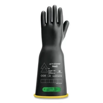 ActivArmr RIG316YBBC095 RIG Electrical Insulating Gloves, 16 in L, Class 3, Size 9.5, Black/Yellow, Bell Cuff