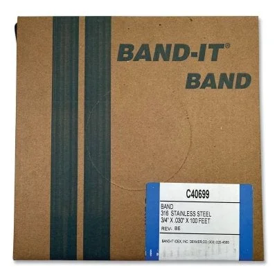 Band-It C40699 316 Stainless Steel Band, 3/4 in W x 100 ft L, 0.03 in Thick, 316 Stainless Steel