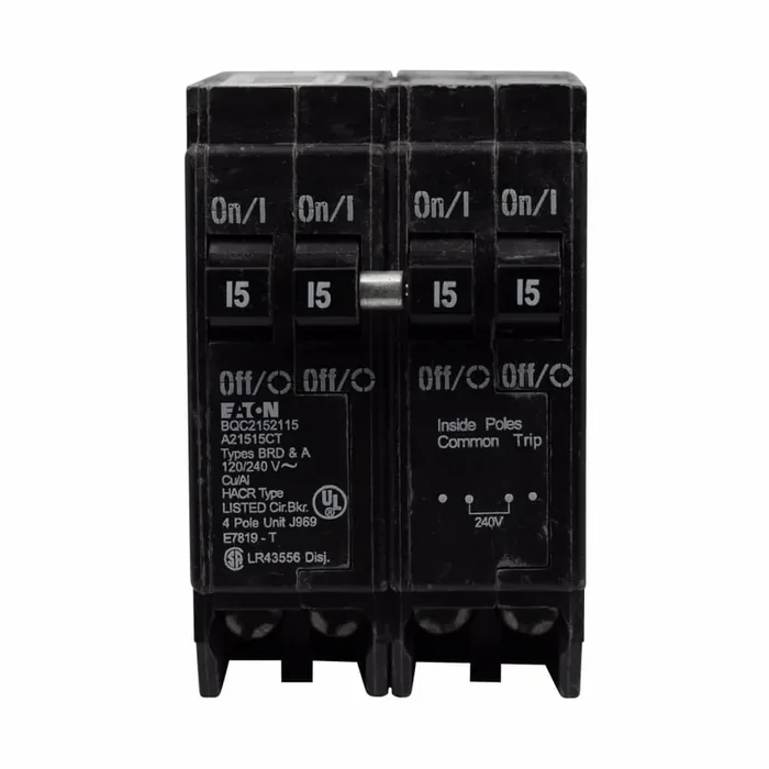 Best Price Eaton BQC215215 Plug-In Mount Type BQC Quadplex Circuit Breaker 4-Pole 15-Amp Outer Two Pole 15-Amp Center Two Pole 120/240-Volt AC