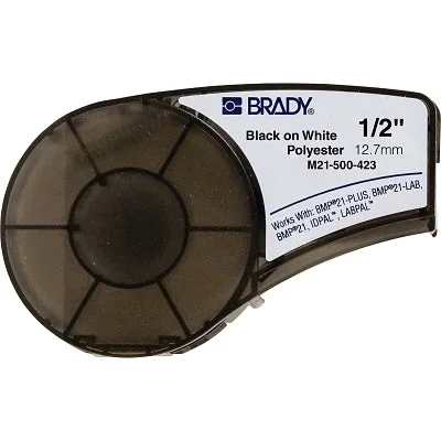 Brady 139754 BMP21 Plus Series B-423 Harsh Environment Label 21 ft L x 0.25 in W Black Text on White Tape Gloss