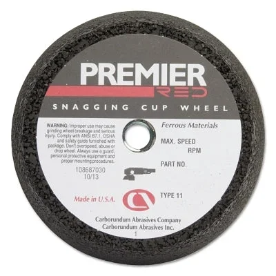 Carborundum 5539509155 Snagging Cup Wheel, 6 in Dia, 2 in Thick, 16 Grit Zirconia Alumina
