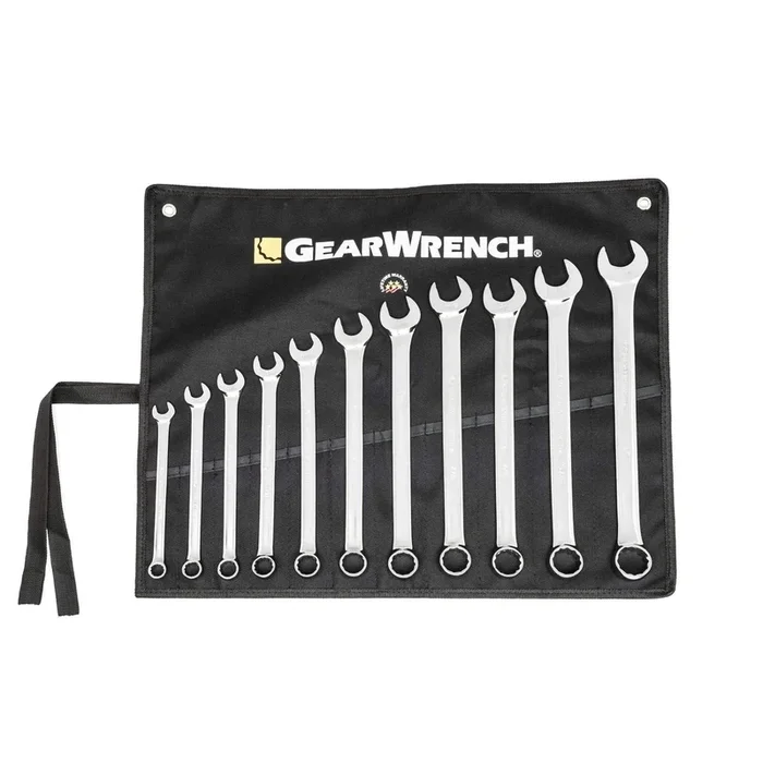 GEARWRENCH Long Pattern Combination SAE Wrench Set with Tool Roll, 11 Pc., 12 Point – 81934 11 Pc With Tool Roll SAE