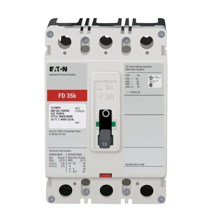 One Day Deal FD3015 – Eaton – Molded Case Circuit Breaker – Bolt-On – 15 Amp – 3 Pole – 600 Volt