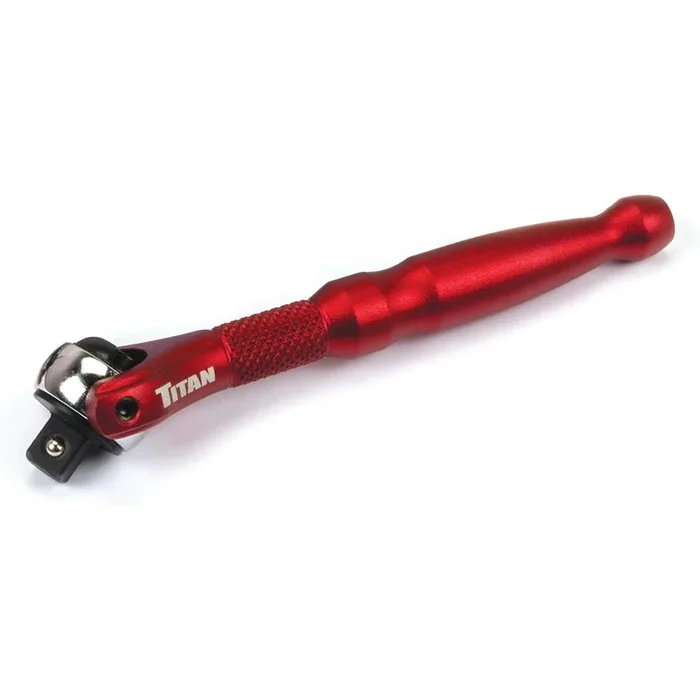 Titan Tools 11320 4″ LONG 1/4″ DRIVE ALUMINUM SWIVEL HEAD 90-TOOTH MICRO RATCHET, RED