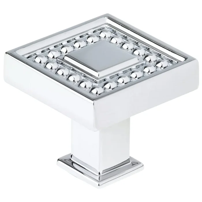Transitional Beaded Square Knob – 1-5/16″ x 1-5/16″ – Chrome