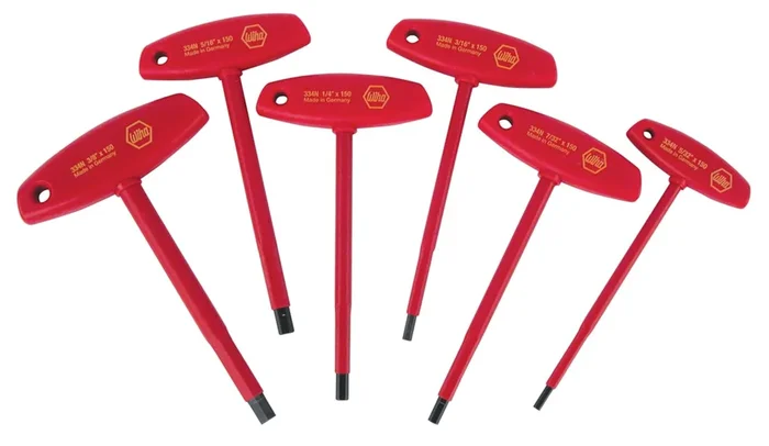 Wiha Tools 33490 6-PC INSULATED T-HANDLE HEX SAE SCREWDRIVER SET: 5/32″ – 3/8″, CERTIFIED TO 1000VAC